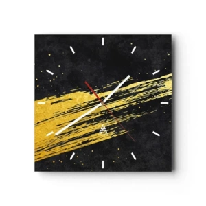 Orologio da parete - Orologio in Vetro - Sfondo nero con pennellate dorate dinamiche - 30x30cm - Salto nell'iperspazio - Decorazione murale moderna per soggiorno e camera da letto ARTTOR