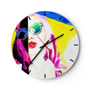 Orologio da parete - Orologio in Vetro - Donna con occhiali pop art - 30x30cm - Non sono bianca e non sono nera - Decorazione murale moderna per soggiorno, cucina e camera da letto ARTTOR
