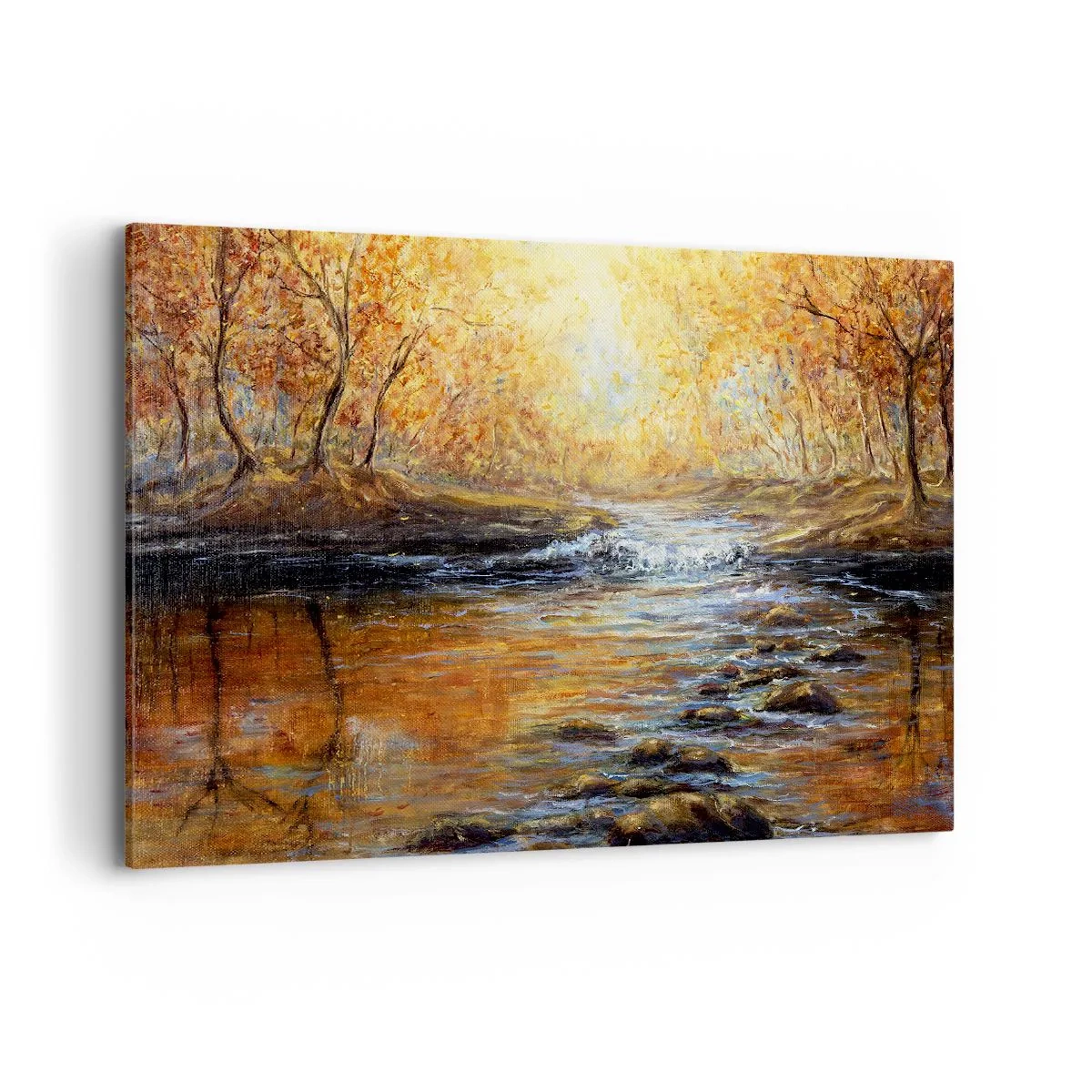 Quadro su tela - Stampe su Tela - Paesaggio autunnale con un fiume tra gli alberi - 120x80cm - Ruscello d'oro - Decorazione murale moderna per soggiorno e camera da letto ARTTOR