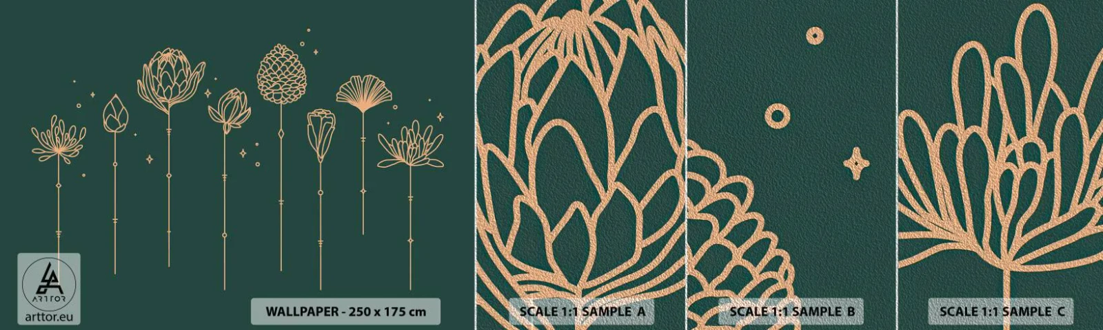 Campione di Fotomurale Premium Sand - La famiglia delle erbe - Fiori, Art Deco, Minimalista - 100x30 cm