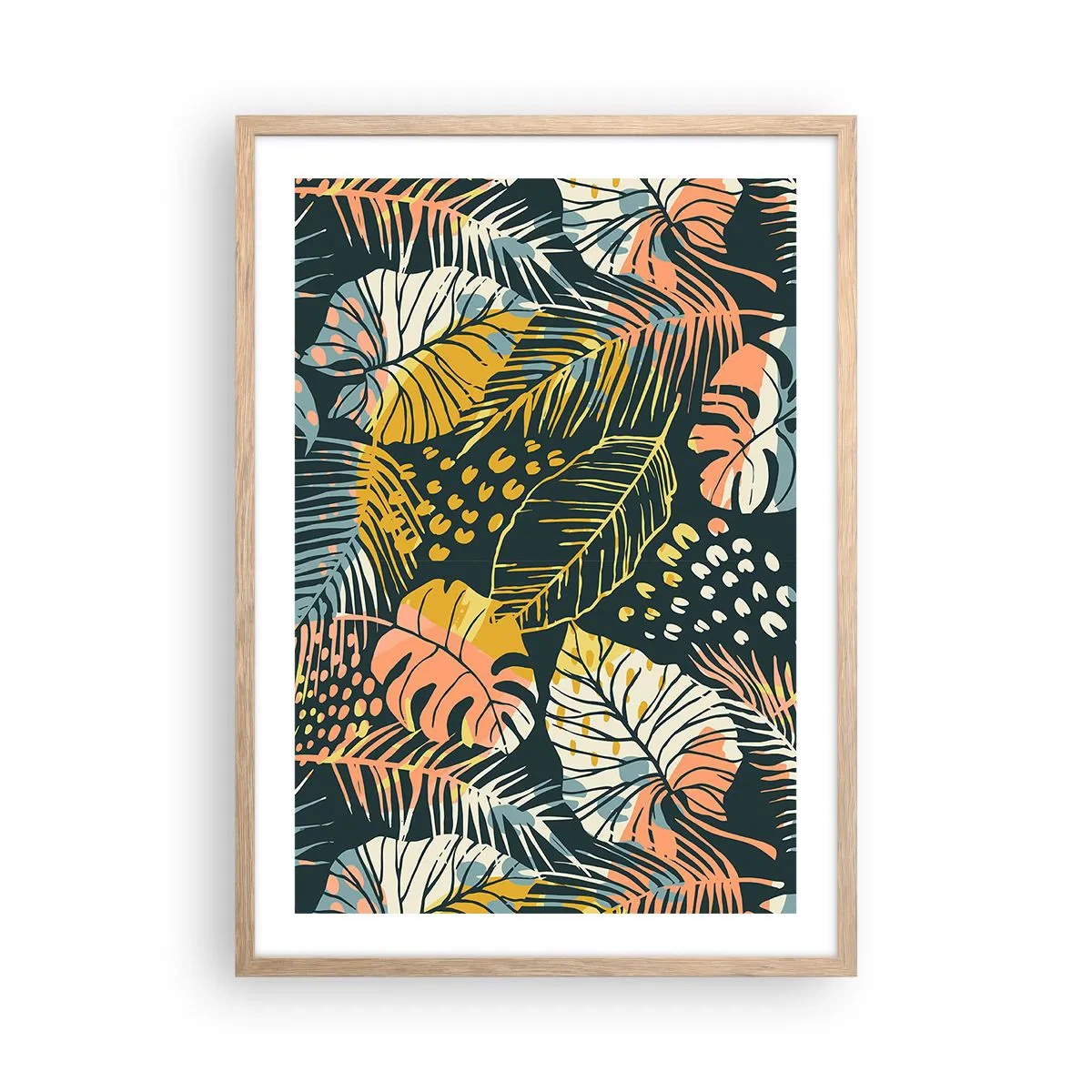 Poster in cornice rovere chiaro - Fantasia di foglie - 50x70 cm