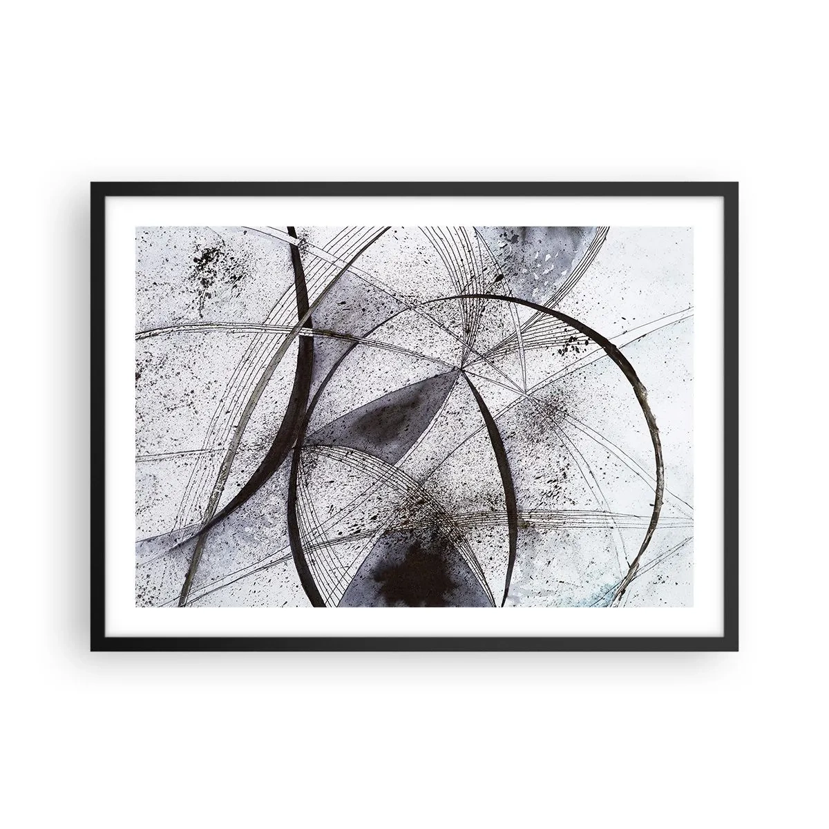 Poster in cornice nera - Linee e forme astratte nelle tonalità del grigio e del nero - 70x50cm - Fantasia futuristica - Decorazione murale moderna per soggiorno e camera da letto ARTTOR
