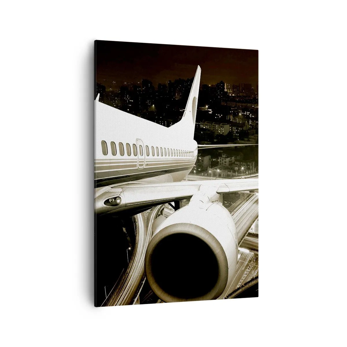 Quadro su tela - Stampe su Tela - Un aereo sopra una città notturna con autostrade illuminate - 70x100cm - Volare di notte - Decorazione murale moderna per soggiorno e camera da letto ARTTOR