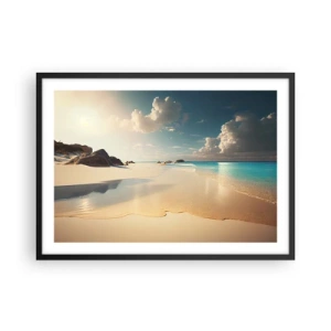 Poster in cornice nera - Una spiaggia soleggiata con mare azzurro e rocce - 70x50cm - Giornata ideale - Decorazione murale moderna per soggiorno e camera da letto ARTTOR