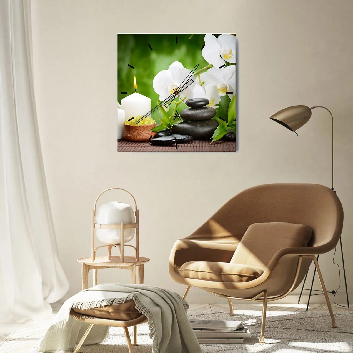 Orologio da parete - Orologio in Vetro - Tocco delicato, fragrante, floreale - 40x40 cm