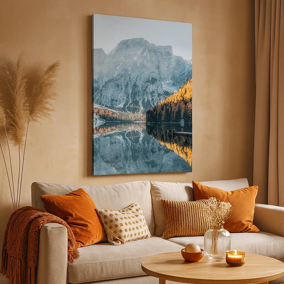 Quadro su tela - Stampe su Tela - Un paesaggio montano riflesso nella calma superficie di un lago - 50x70cm - Paesaggio allo specchio - Decorazione murale moderna per soggiorno e camera da letto ARTTOR