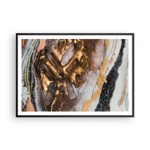 Poster in cornice nera - Composizione astratta con elementi in oro e cristalli - 100x70cm - L'elemento della terra - Decorazione murale moderna per soggiorno e camera da letto ARTTOR