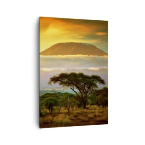 Quadro su tela - Stampe su Tela - Paesaggio africano con il Kilimangiaro all'alba - 70x100cm - Il sogno del viaggiatore - Decorazione murale moderna per soggiorno e camera da letto ARTTOR