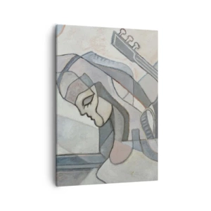 Quadro su tela - Stampe su Tela - Una figura astratta con una chitarra in colori pastello. - 50x70cm - Nel dominio della musica - Decorazione murale moderna per soggiorno e camera da letto ARTTOR