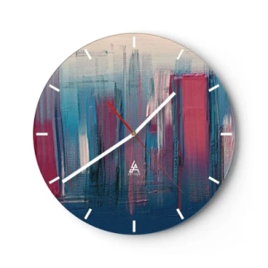 Orologio da parete - Orologio in Vetro - Composizione verticale in blu e rosso - 40x40 cm