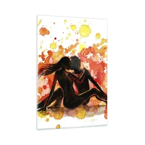 Quadro su vetro - Un romantico dipinto ad acquerello raffigurante due persone dai colori caldi. - 80x120cm - E la luce fu - Decorazione murale moderna per soggiorno e camera da letto ARTTOR