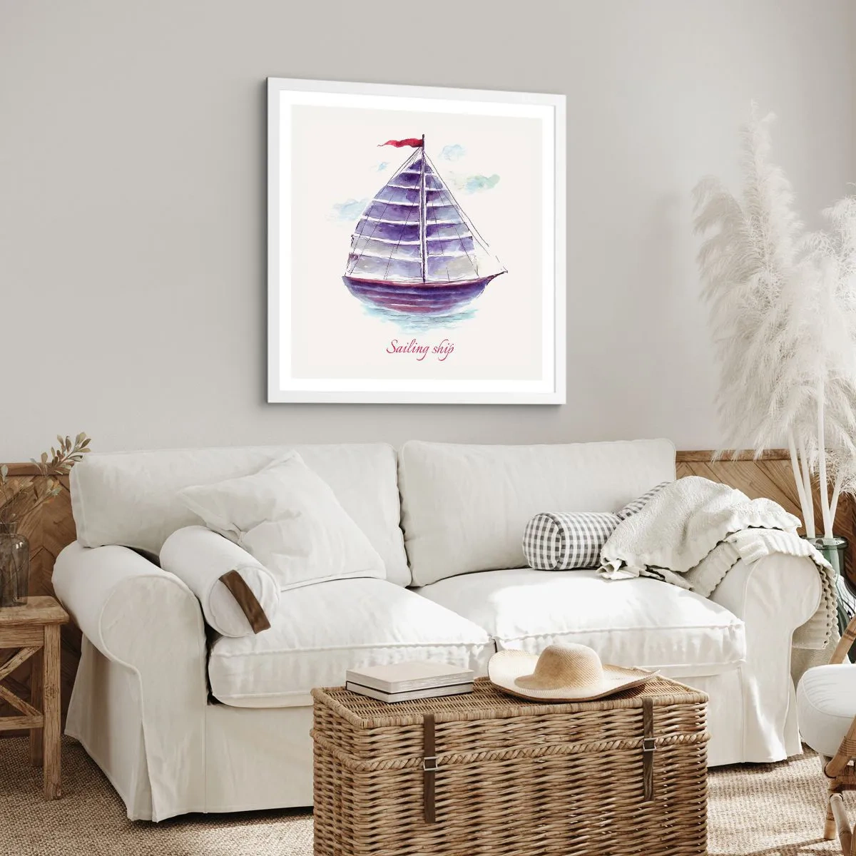 Poster in cornice bianca - Gonfie vele e mare calmo - 40x40 cm