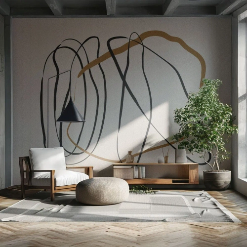 Fotomurali Premium Canvas - Linee artistiche in nero e oro su uno sfondo chiaro - 100x70cm - Composizione: danza intricata - Decorazione murale moderna per soggiorno e camera da letto ARTTOR