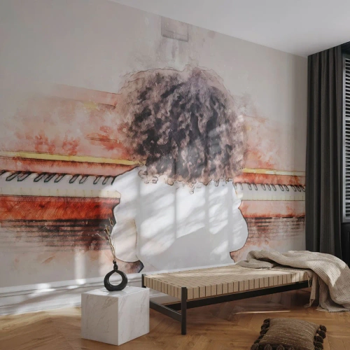 Fotomurali Premium Canvas - Una ragazza con i capelli folti al pianoforte - 100x70cm - Nel nuovo mondo - Decorazione murale moderna per soggiorno e camera da letto ARTTOR