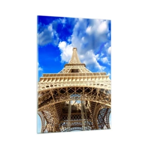 Quadro su vetro - La Torre Eiffel vista dall'alto contro il cielo - 50x70cm - Toccare il cielo e le nuvole - Decorazione murale moderna per soggiorno e camera da letto ARTTOR
