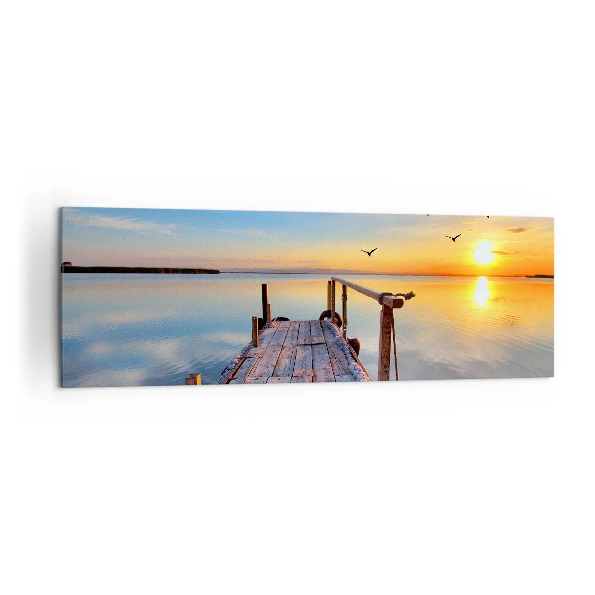 Quadro su tela - Stampe su Tela - Molo di legno al tramonto su un lago calmo - 160x50cm - Camminando verso il sole - Decorazione murale moderna per soggiorno e camera da letto ARTTOR