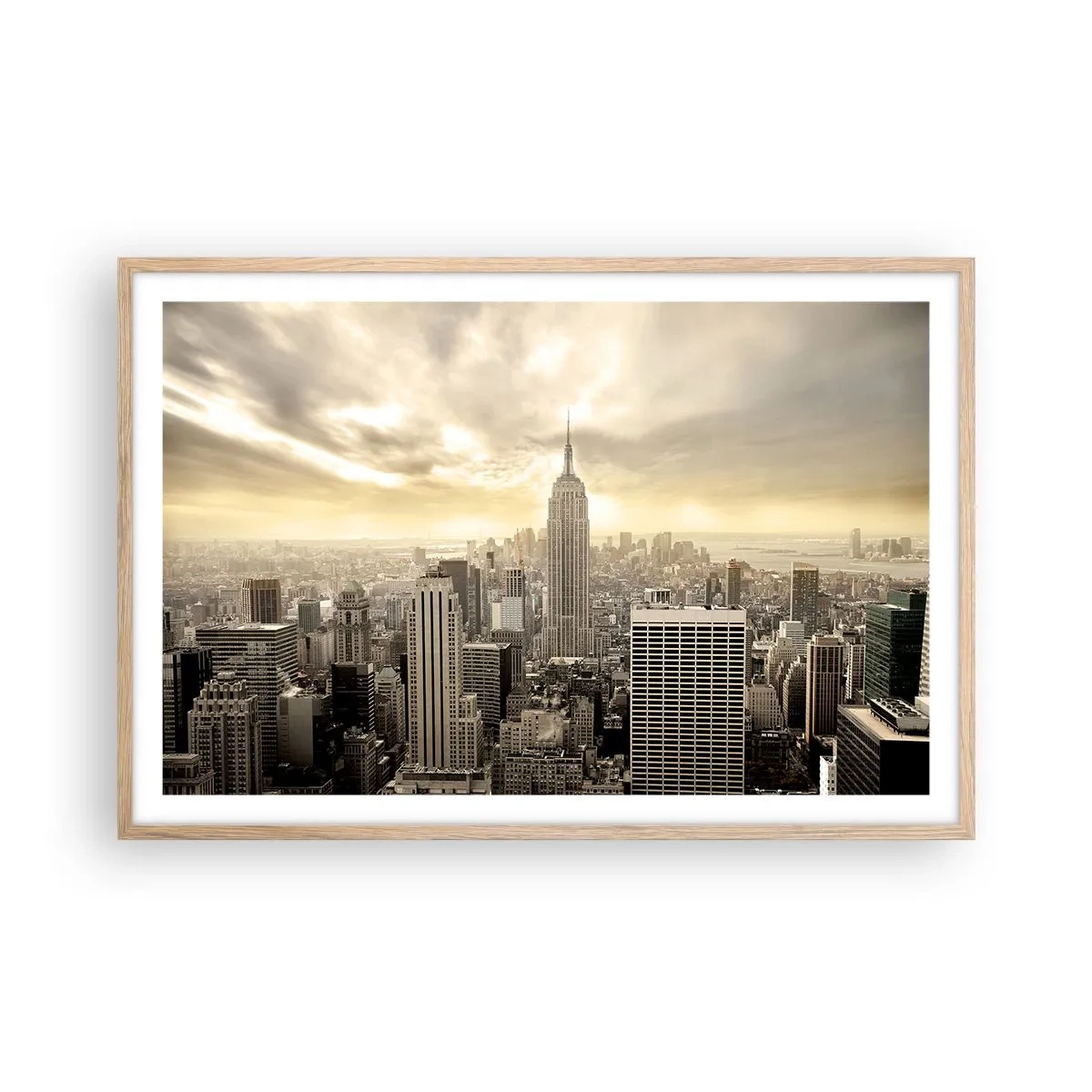 Poster in cornice rovere chiaro - New York in grigio - 91x61 cm