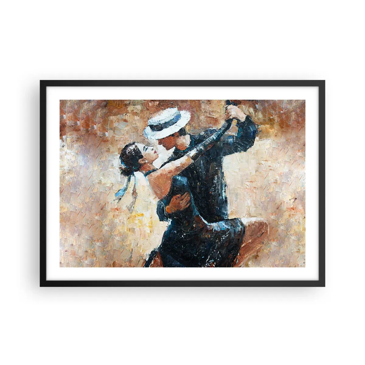 Poster in cornice nera - Una coppia che balla il tango in uno stile romantico ed elegante - 70x50cm - Alla Rodolfo Valentino - Decorazione murale moderna per soggiorno e camera da letto ARTTOR
