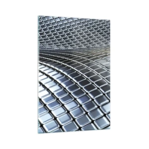Quadro su vetro - Struttura moderna realizzata con quadrati metallici - 80x120cm - Onda metallica argentea - Decorazione murale moderna per soggiorno e camera da letto ARTTOR