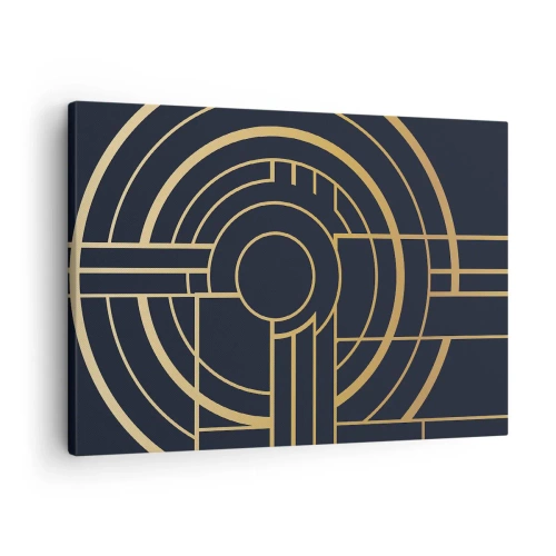 Quadro su tela - Stampe su Tela - Motivo geometrico con linee dorate - 70x50cm - Il giro delle cose - Decorazione murale moderna per soggiorno e camera da letto ARTTOR