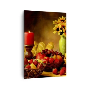 Quadro su tela - Stampe su Tela - Natura morta con frutta, pane, candela e fiori - 70x100cm - Natura morta con pane e frutta - Decorazione murale moderna per soggiorno e camera da letto ARTTOR