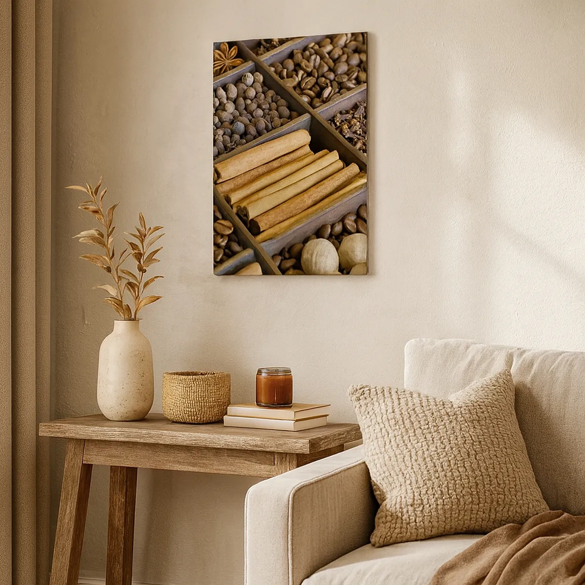 Quadro su tela - Stampe su Tela - Spezie e caffè in scomparti di legno - 50x70cm - Il tesoro degli aromi - Decorazione murale moderna per soggiorno e camera da letto ARTTOR