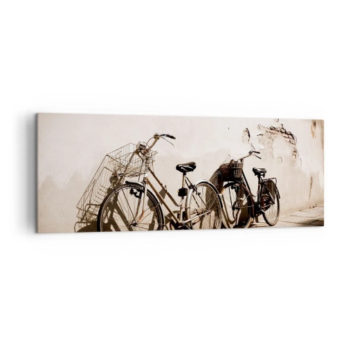 Quadro su tela - Stampe su Tela - Due biciclette appoggiate a un vecchio muro in stile retrò - 140x50cm - L'indimenticabile bellezza del passato - Decorazione murale moderna per soggiorno e camera da letto ARTTOR
