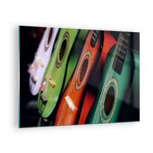 Quadro su vetro - Chitarre colorate in fila - 70x50cm - La chitarra ha molti colori - Decorazione murale moderna per soggiorno e camera da letto ARTTOR