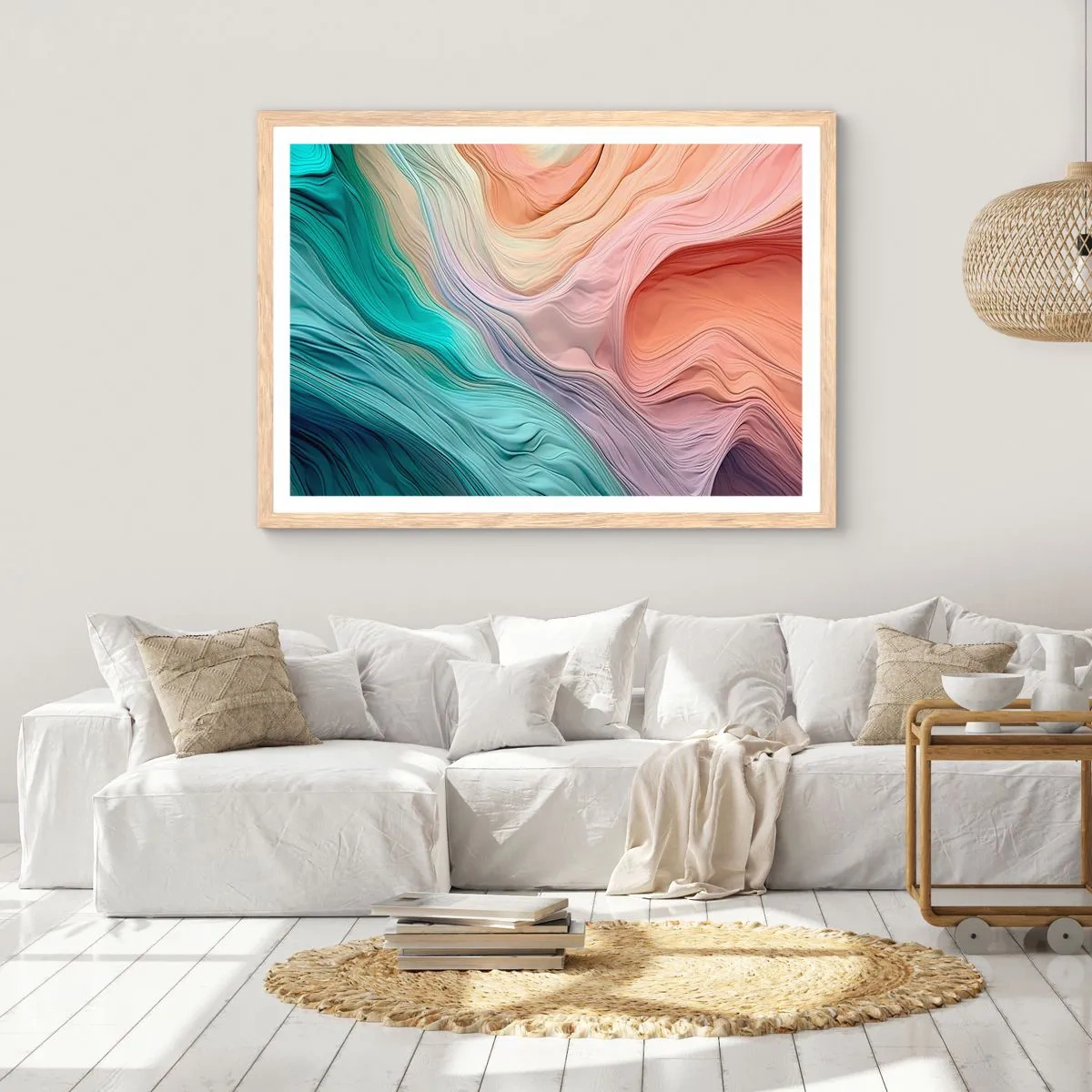 Poster in cornice rovere chiaro - Onda arcobaleno - 40x30 cm