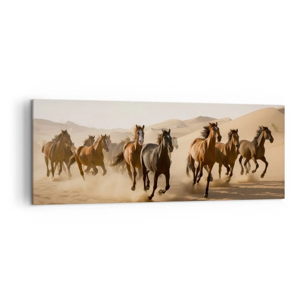 Quadro su tela - Stampe su Tela - Cavalli al galoppo sullo sfondo del deserto - 140x50cm - Liberi come il vento - Decorazione murale moderna per soggiorno e camera da letto ARTTOR