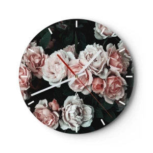 Orologio da parete - Orologio in Vetro - Un bouquet di rose rosa su uno sfondo scuro - 30x30cm - Composizione di rose - Decorazione murale moderna per soggiorno, cucina e camera da letto ARTTOR