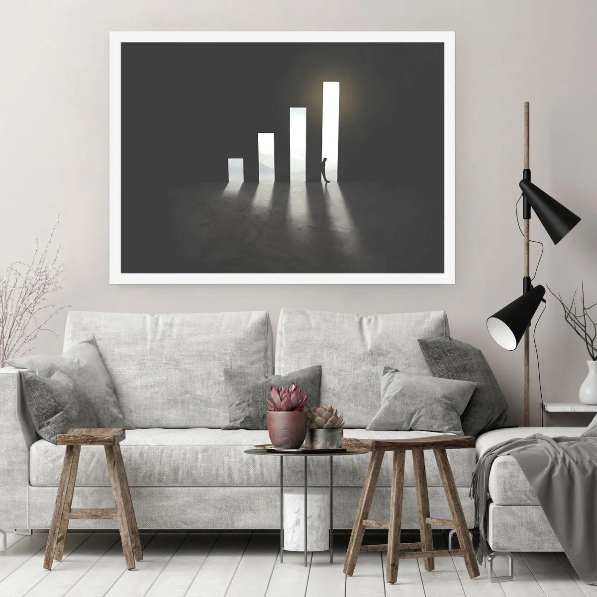Poster - Crescita simbolica sotto forma di passaggi illuminati dalla luce - 100x70cm - Successo - impressione - Decorazione murale moderna per soggiorno e camera da letto ARTTOR