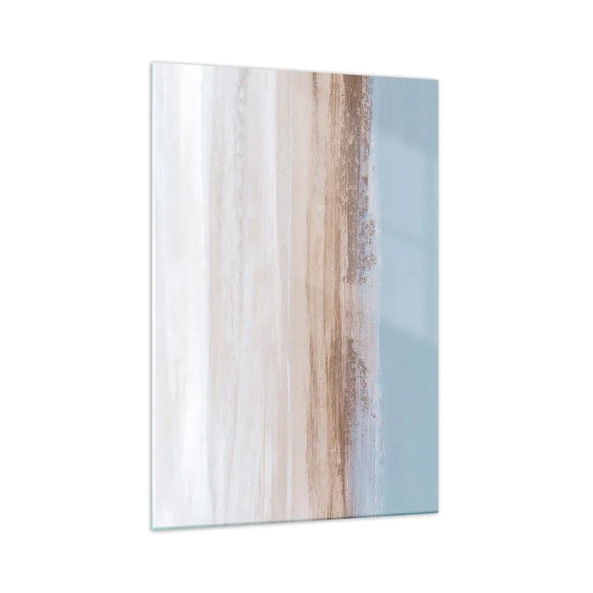 Quadro su vetro - Un paesaggio delicato nei toni pastello del blu e del beige - 70x100cm - Paesaggio incerto - Decorazione murale moderna per soggiorno e camera da letto ARTTOR