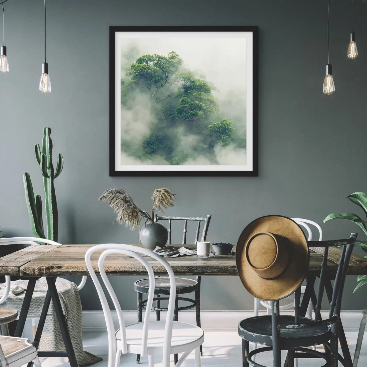 Poster in cornice nera - Avvolti dalla nebbia - 50x50 cm