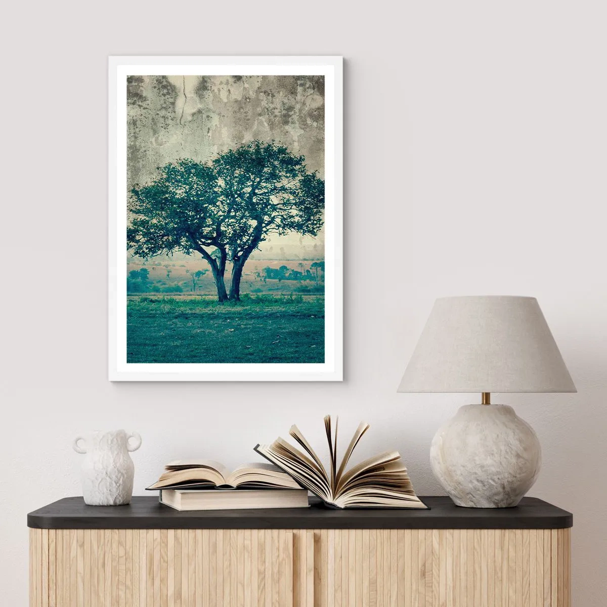 Poster in cornice bianca - Un melo su un prato blu? - 30x40 cm