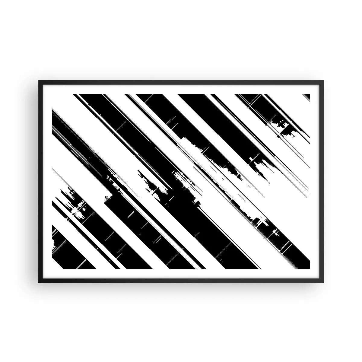 Poster in cornice nera - Linee in bianco e nero e motivi geometrici in stile moderno - 100x70cm - Composizione intensa e dinamica - Decorazione murale moderna per soggiorno e camera da letto ARTTOR