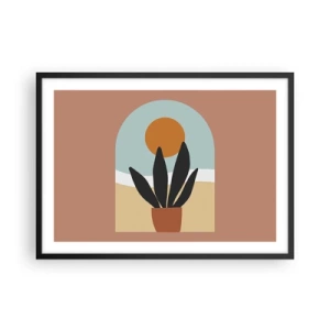Poster in cornice nera - Una pianta nera in un vaso contro il sole - 70x50cm - Piccole gioie - Decorazione murale moderna per soggiorno e camera da letto ARTTOR