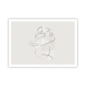 Poster - Uno schizzo minimalista di un volto su uno sfondo chiaro - 100x70cm - Profilo di sogno - Decorazione murale moderna per soggiorno e camera da letto ARTTOR