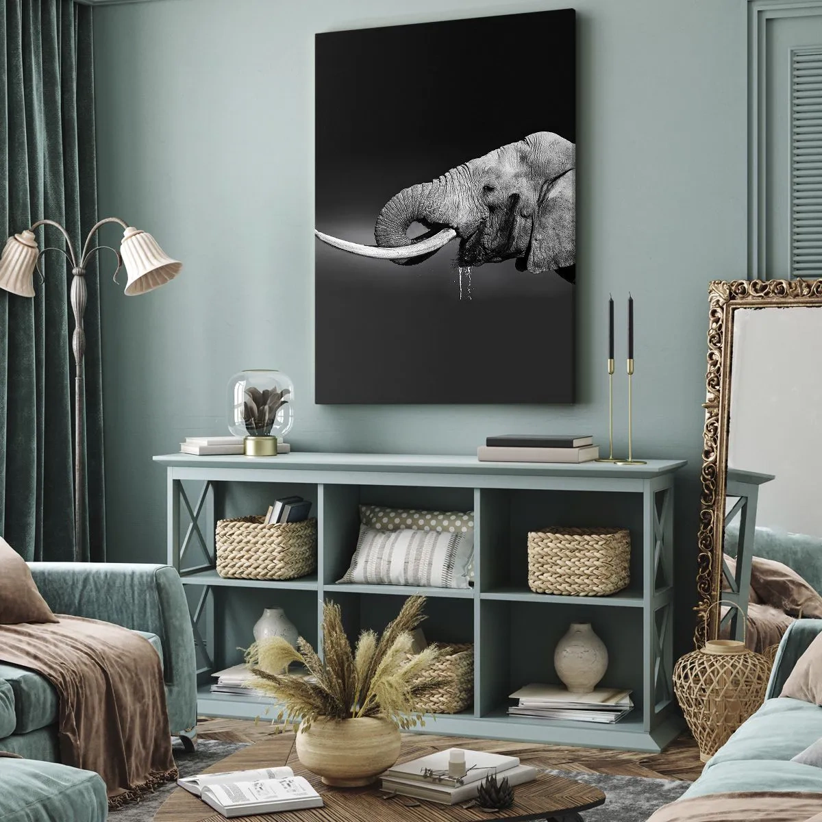 Quadro su tela - Stampe su Tela - Ritratto in bianco e nero di un elefante di profilo - 50x70cm - Si, adesso va bene - Decorazione murale moderna per soggiorno e camera da letto ARTTOR