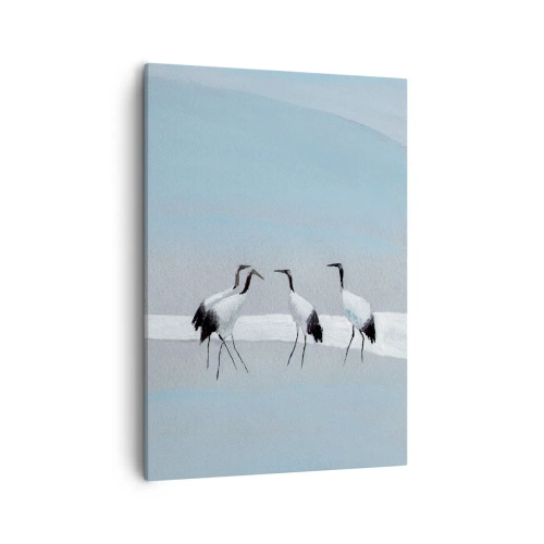 Quadro su tela - Stampe su Tela - Un gruppo di gru contro un cielo azzurro e il sole nascente - 50x70cm - Dopo un giorno rovente - Decorazione murale moderna per soggiorno e camera da letto ARTTOR