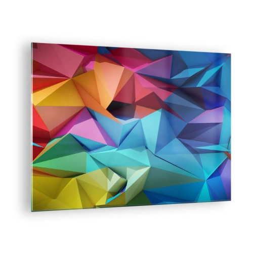 Quadro su vetro - Composizione geometrica in tonalità intense e multicolori - 70x50cm - Origami arcobaleno - Decorazione murale moderna per soggiorno e camera da letto ARTTOR