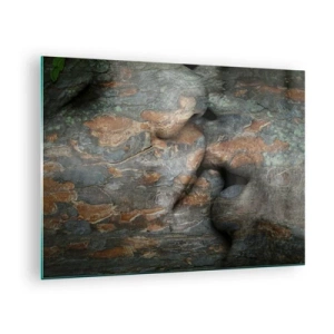 Quadro su vetro - Volti incastonati nella trama della corteccia degli alberi - 70x50cm - Insieme per sempre - Decorazione murale moderna per soggiorno e camera da letto ARTTOR