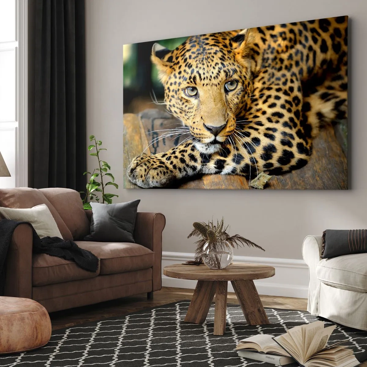 Quadro su tela - Stampe su Tela - Ritratto di un leopardo nel suo ambiente naturale - 120x80cm - Non temere, avvicinati - Decorazione murale moderna per soggiorno e camera da letto ARTTOR