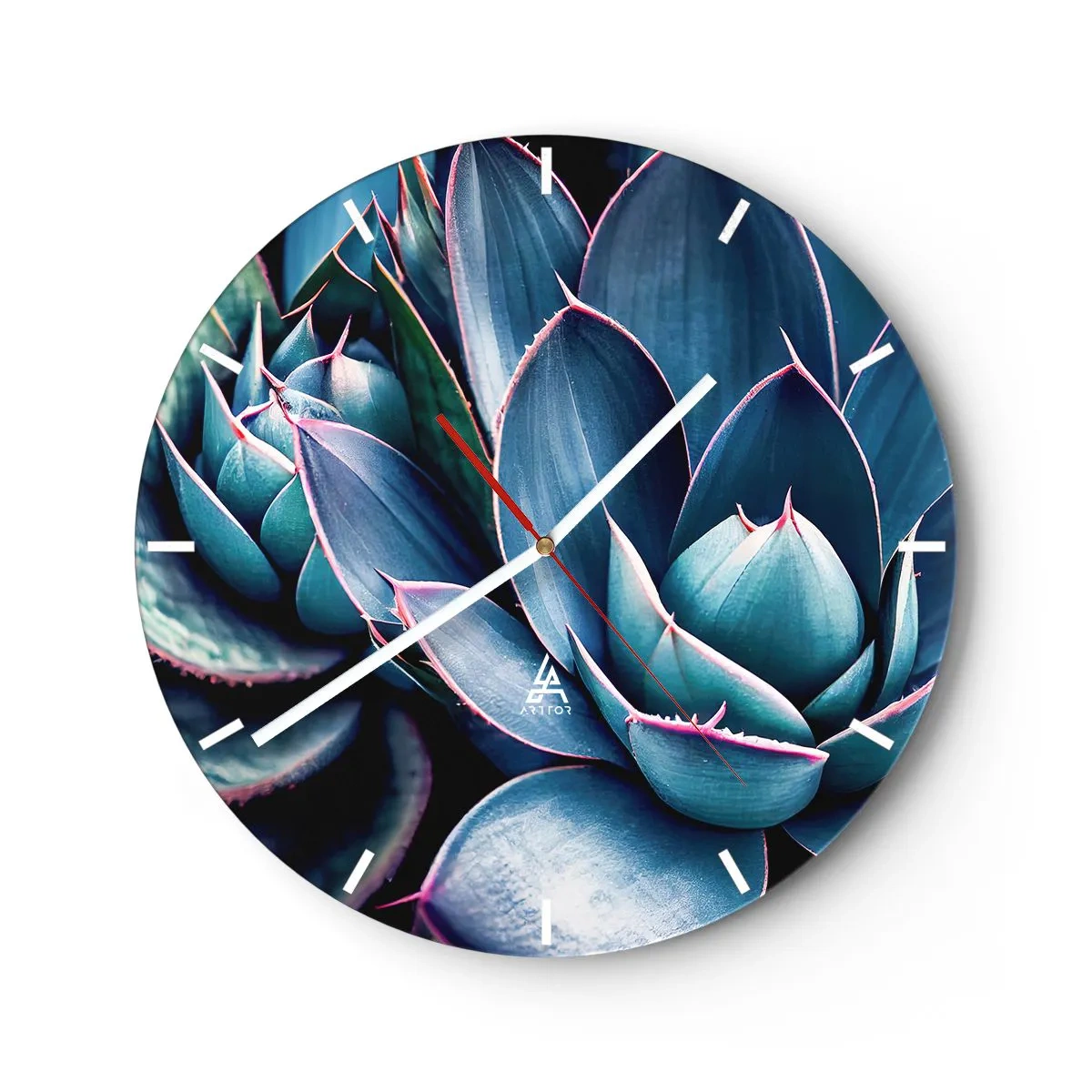Orologio da parete - Orologio in Vetro - Deliziose rosette di piante grasse nelle tonalità del turchese e del viola - 30x30cm - Forza vitale - Decorazione murale moderna per soggiorno, cucina e camera da letto ARTTOR