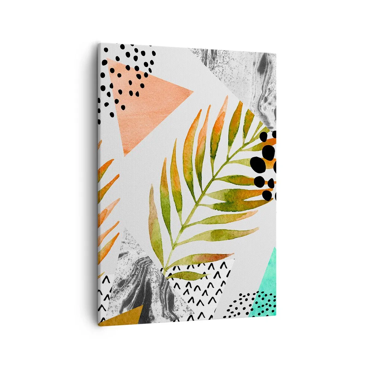 Quadro su tela - Stampe su Tela - Motivo tropicale con foglie e forme geometriche - 50x70cm - Decorazione con foglie di palma - Decorazione murale moderna per soggiorno e camera da letto ARTTOR