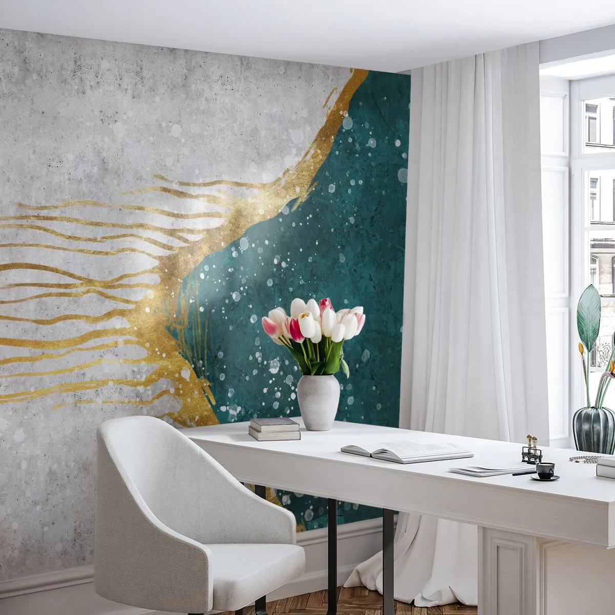 Fotomurali Autoadesivo Deluxe Sticker - Flusso dorato - Minimalismo, Art Deco, Pezzo - 200x140 cm