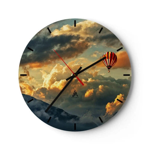 Orologio da parete - Orologio in Vetro - Un pallone che fluttua tra le nuvole al tramonto - 30x30cm - Volo perché voglio - Decorazione murale moderna per soggiorno, cucina e camera da letto ARTTOR