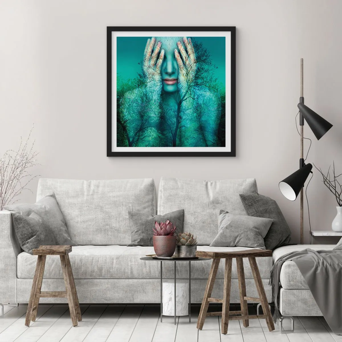 Poster in cornice nera - Immersa nel blu - 30x30 cm