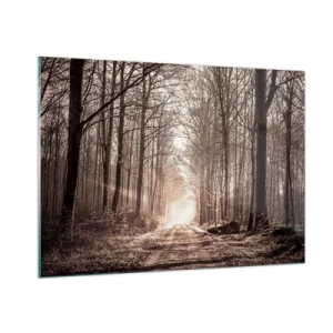 Quadro su vetro - Strada forestale nella nebbia mattutina - 100x70cm - La cattedrale del bosco - Decorazione murale moderna per soggiorno e camera da letto ARTTOR