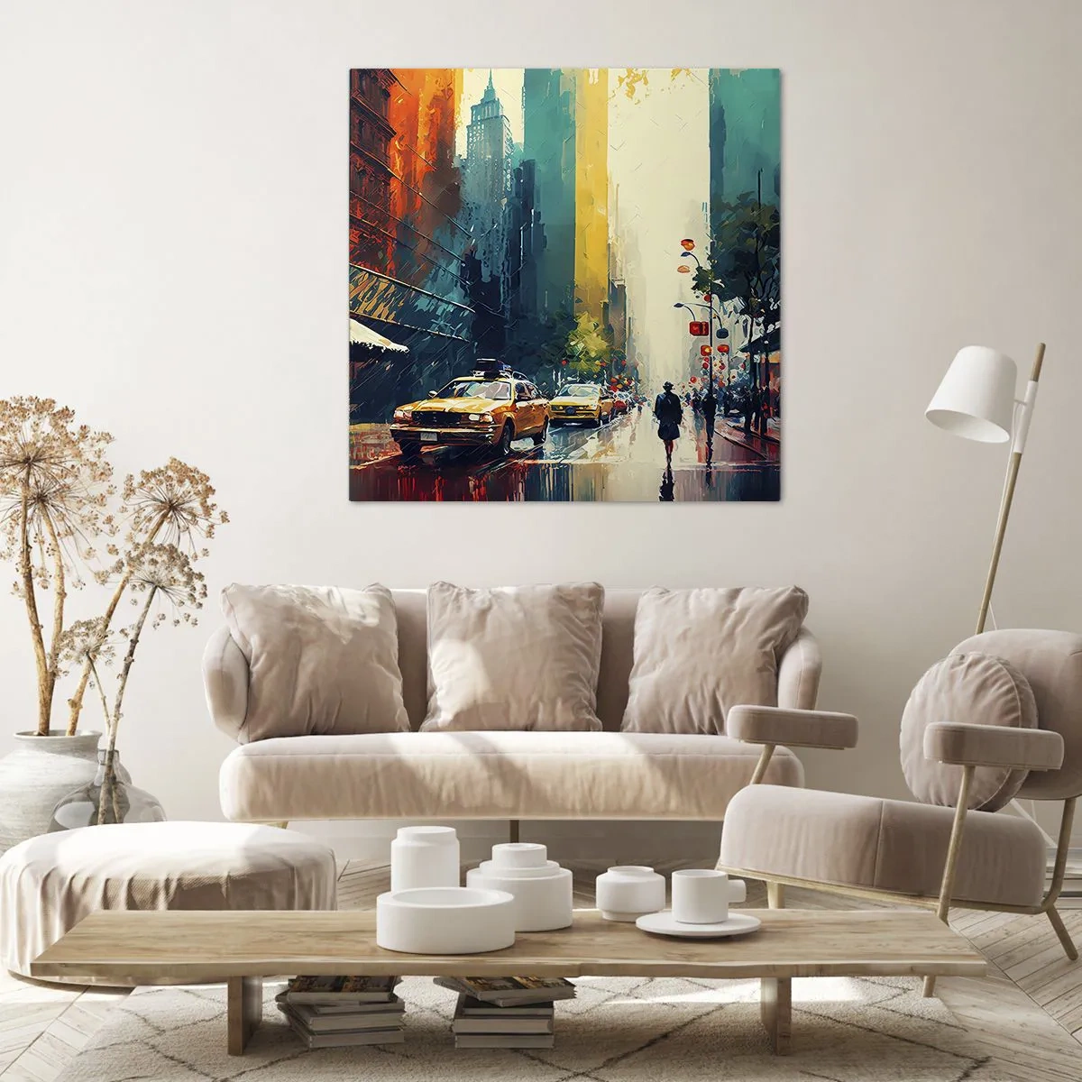 Quadro su tela - Stampe su Tela - New York: qui anche la pioggia è colorata - 30x30 cm